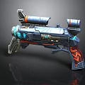 Futuristic Sci Fi Weapon Featuring Blue Red Accents And Tactical Design Elements