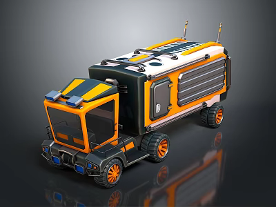 Orange and Black Utility Vehicle With Modern Design Large Windows Roof Equipment And Large Tires 3d model