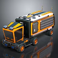 Orange and Black Utility Vehicle With Modern Design Large Windows Roof Equipment And Large Tires