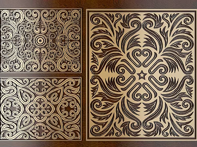 Intricate Carved Patterns With Ornate Floral And Geometric Designs On Wooden Panels 3d model