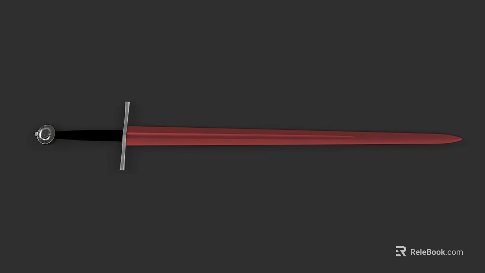 Traditional Red Sword With Silver Hilt And Sharp Metal Blade Design 3d model 
