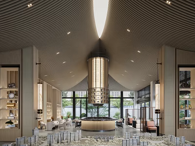 Modern Sales Office Interior Design With Elegant Ceiling Chandelier And Display Area 3d model