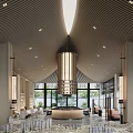Modern Sales Office Interior Design With Elegant Ceiling Chandelier And Display Area