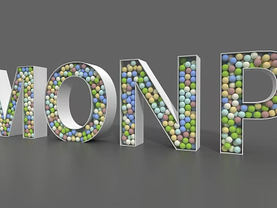 3D Letters M O N P Composed of Colorful Balls on Gray Background Decorative Design 3d model