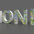 3D Letters M O N P Composed of Colorful Balls on Gray Background Decorative Design