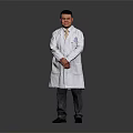 Man Wearing White Coat Standing with Crossed Hands on Gray Background 3d model
