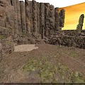 Natural Rocky Cliff Landscape With Green Moss And Wild Vegetation