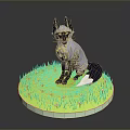 Low Poly Fox Character Sitting On Grassy Circle With Small Flowers