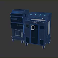 Blue Industrial Equipment Units With Control Panels And Mobile Wheels