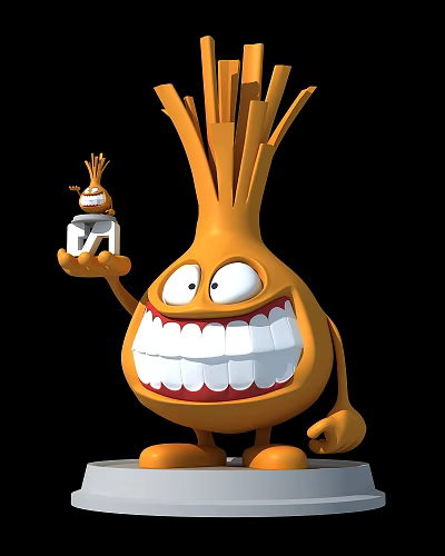 Cartoon Orange Ornament Decor Set With Big Eyes Big Teeth Holding Small Number 7 Figurine 3d model