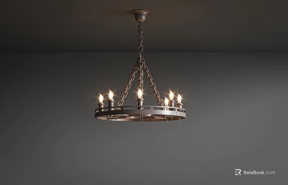Industrial Style Circular Metal Chandelier With Multiple Hanging Bulbs On Ceiling 3d model 