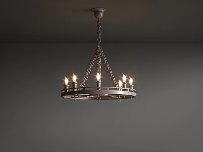 Industrial Style Circular Metal Chandelier With Multiple Hanging Bulbs On Ceiling 3d model