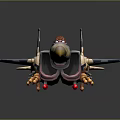 Camouflage Coated Spacecraft With Blue Cockpit Yellow Nose And Rocket Attachments