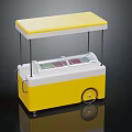Yellow And White Mobile Food Cart With Transparent Display Case And Wheels