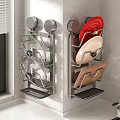 Wall Mounted Kitchen Rack With Glass Bowls Plates And Wooden Cutting Board