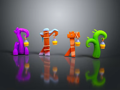 Colorful Cartoon Style Furniture Pieces With Hanging Yellow Ornaments For Home Decor 3d model