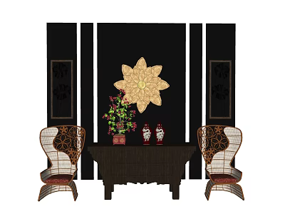 Southeast Asia Entrance Cabinet Creative Hollow Chair Three-dimensional Hanging Picture Table and Chair Combination 3d model