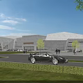 Modern Visitor Center Architecture With Glass Facade Landscaped Gardens And Parking Area