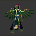 Mythical Creature Character Design With Green Body Blue Robe Yellow Accents And Horns