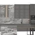 Modern Kitchen Cabinets With Elegant Marble Backsplash And Dark Wood Design 3d model