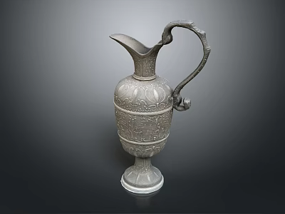 Silver Wine Bottle With Intricate Carvings Curved Handle And Classic Antique Design 3d model