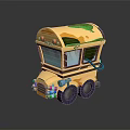 Cute Cartoon Yellow Cart With Green Yellow Toppings Red Lights Purple Wheels And Colorful Trim