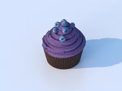 Delicious Cupcake With Purple Frosting And Fresh Blueberries In Brown Paper Cup 3d model
