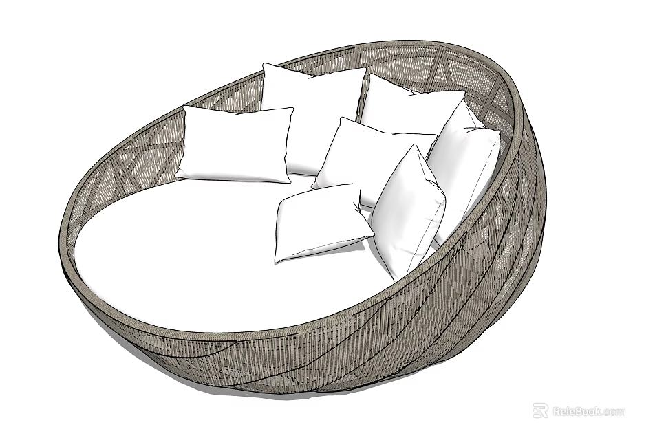 Oval Woven Sofa With Multiple White Cushions For Comfortable Seating 3d model 