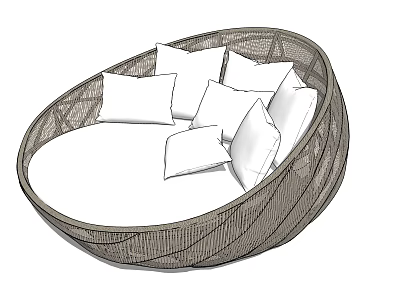 Oval Woven Sofa With Multiple White Cushions For Comfortable Seating 3d model