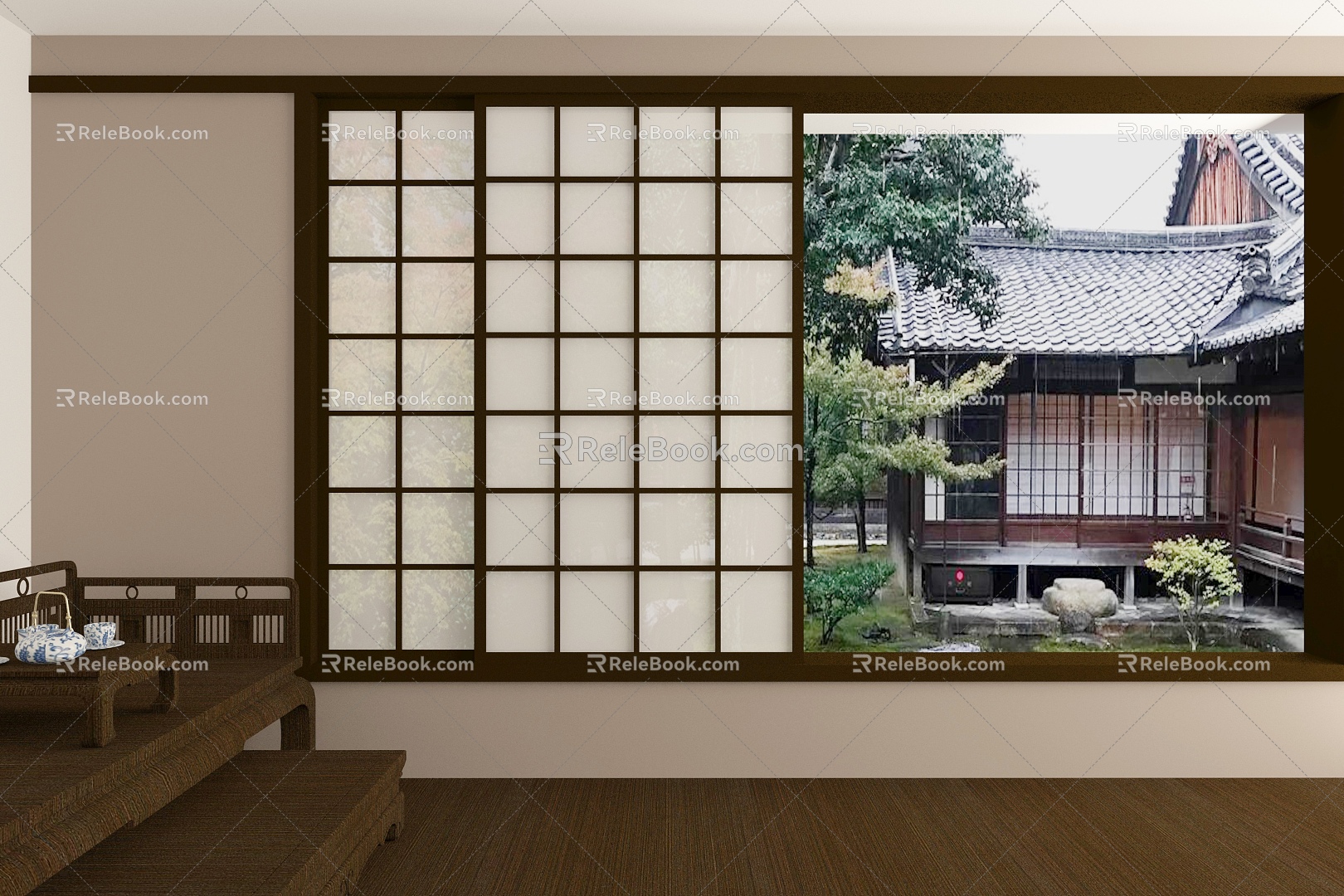 Japanese-style sliding door Japanese-style sliding window 3d model