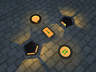 Illuminated Ground Indicators With Directional Arrows And Shapes On Cobblestone 3d model