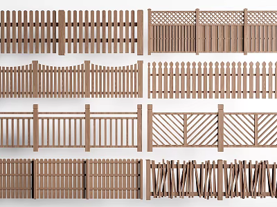 A Collection Of Wooden Fences And Railings In Various Styles 3d model