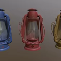 Three Vintage Colored Kerosene Lamps Blue Red Brown Decorative Home Furniture