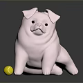 Pink Pig Stuffed Toy Sitting Next To Yellow Ball On Dark Reflective Surface
