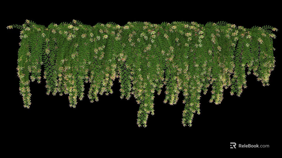 Green Hanging Vines With Lush Leaves And Small White Flowers Decoration 3d model 