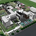 Modern Office Building Complex With Landscaped Gardens Courtyard And Water Features