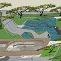 Modern Garden Landscape Design With Winding Pathways Lush Greenery And Shade Trees