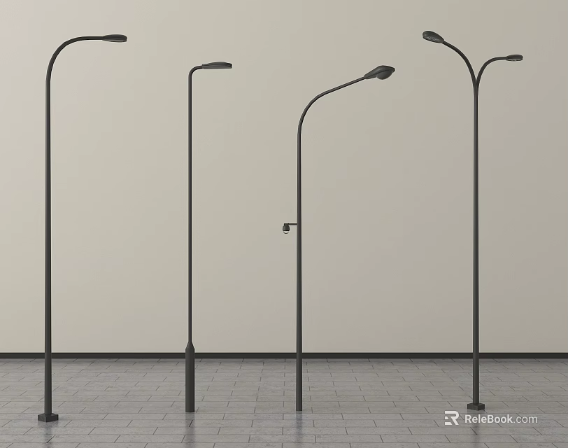 Modern Outdoor Street Lights With Different Curved Pole Designs And Styles 3d model 
