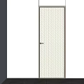 Light Frame Swing Door With Grid Pattern On Beige Wall And Floor Tiles
