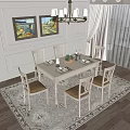 Elegant Classic Dining Table and Chairs Set with Chandelier Paintings and Wainscoting