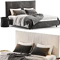 Stylish Double Bed Featuring Dark and Light Headboards Cozy Pillows Soft Blanket and Side Table 3d model