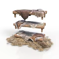 Stacked Wooden Benches With Fur Covers And Natural Hay Base Rustic Decor