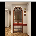 Elegant Entryway Hallway Interior Design With Arched Window Green Plant And Decorative Paintings