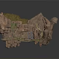 Rocky Cave Interior With Metal Door Plants Wooden Crates And Dirt Ground