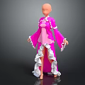 Elegant Pink And White Women's Dress With Long Sleeves Ruffled Hem Design