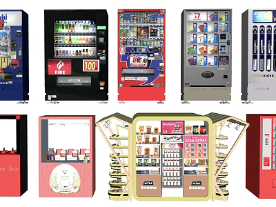 Different Types Of Commercial Vending Machines For Snacks Drinks And Products 3d model