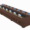 Long Wooden Office Conference Table With Multiple Monitors And Devices 3d model