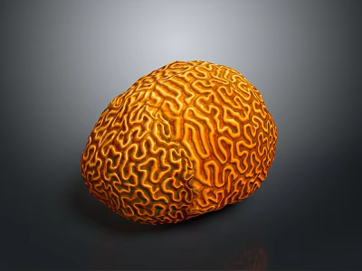 Vibrant Orange Aquatic Creature With Intricate Brain Like Patterns In Ocean Habitat 3d model