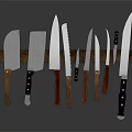 Various Sharp Weapons Knives With Different Handle Materials On Display Rack