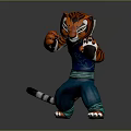 Animated Tiger Character In Martial Arts Pose With Blue Outfit And Green Pants